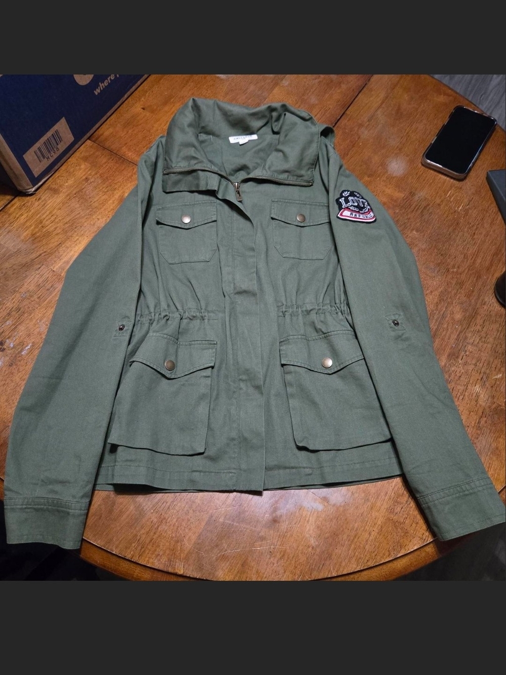 Women’s Olive Utility Jacket with Patch Accent